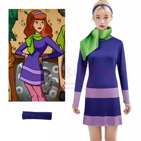 Women Daphne Cosplay Blake Costume Cartoon Purple Dress Scarf Socks Adult Clothing Outfits Fantasy H