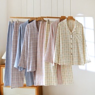 Crepe Couple Pajamas Large Size Men Women Crepe Cotton Homewear Double Gauze Long-Sleeved Trousers T