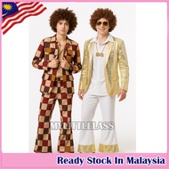 Men 60 70s Disco Dazzler Retro Costume Sparkle Metallic Hippie Jumpsuit Old School Dress Up