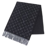 LOUIS VUITTONM71607 Monogram Gradient 羊絨羊毛圍巾，黑色，義大利製，正品男士圍巾，成色極佳。