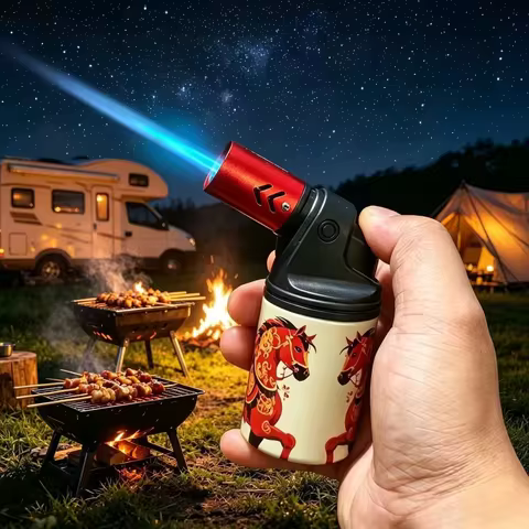 Large Capacity Metal Torch Lighter With Adjustable Flame, Refillable Kitchen Blow Torch Cool Lighter