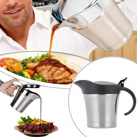 304 Stainless Steel Gravy Jug 450ML Sauce Dispenser Double Insulated Sauce Gravy Boat Vinaigrette Po