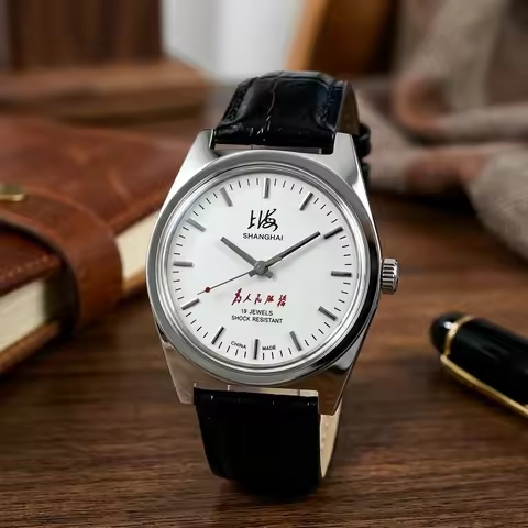 Shanghai Vintage Mechanical Watch for Men 19 Jewels Shock Resistant Hand-Wind Dress Watch with Black