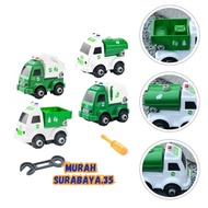 Mainan Edukasih Motorik Anak Merakit Berbagai Kendaraan Truck Sampah BP 8090 Isi 4 PCs Yang Berbeda