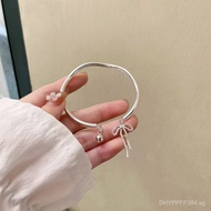 Minimalist Bowknot Bracelet Open Sweet Wave Silver Bangle Solid Silver Bracelet Free Engraving Women
