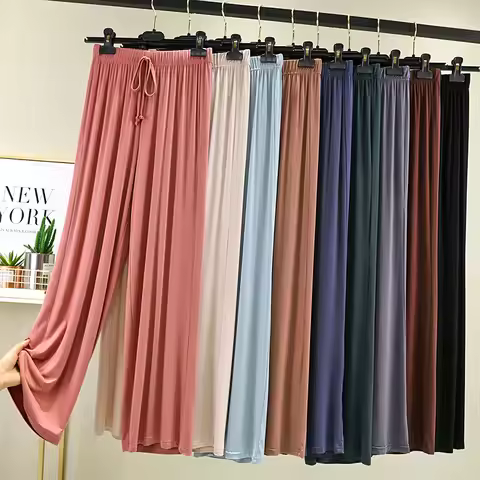 Summer Women's Modal Trousers Causal Loose straight long pants High waist Thin soft elastic Homewear