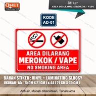 STIKER DILARANG MEROKOK VAVE | BAHAN VINYL + LAMINASI GLOSSY