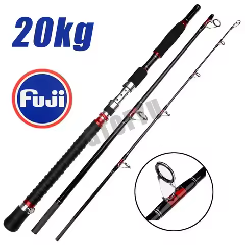 1.8M 2.1M Portable Fishing Rod Travel Surf Saltwater Heavy 3-Piece Carbon Spinning Rod 30-50lb Boat