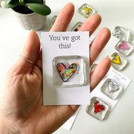Yours MO-Pocket Token Glass Heart Card Keepsake Gift -Heart Keepsake Pocket Cards-Fused Glass Heart 