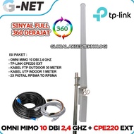 Paket antena outdoor Omni Mimo 10 dBi 2,4 Ghz 360 derajat & TP LINK CPE220 EXT 30 dbm 300 Mbps / Hot