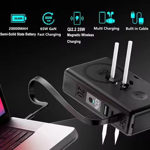 Solid-state Battery Qi2 25W Magnetic Wireless Power Bank 20000mAh PD 65W Fast Charger for Laptop Pow