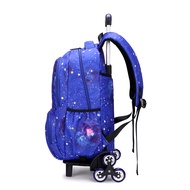 Trolley School Bag 2 or 6 Wheels Staircase Waterproof Kids Trolley Bag Backpack Wheeled Rolling Detachable Secondary School Bag with Roller Ready Stock Present Gift ZR1225