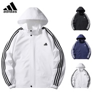 Adidas Men Women Outdoor Casual Sports Hooded Jacket Waterproof Windproof Windbreaker Jaket Lelaki