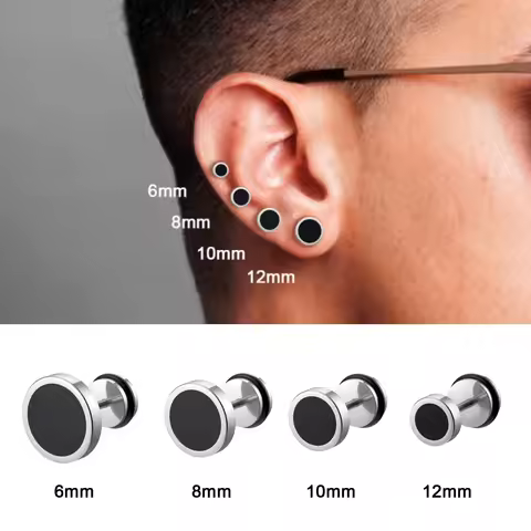 Men's Earings Titanium Steel Round Black Oil Drip Stud Earrings For Men Korean Fashion Stainless Ste