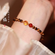 T Tiger Fortune Natural Tiger Eye Stone Bracelet Women New Chinese Style Red Agate 7a Yellow Tower j
