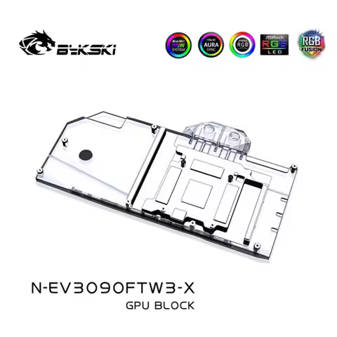 Bykski GPU Water cooling Block For EVGA RTX 3090 3080Ti 3080 FTW3 ULTRA GAMING , Full Cover GPU Cool