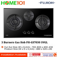 Fujioh 3 Burners Built-In Gas Hob FH-GS7030 SVGL - LPG / PUB