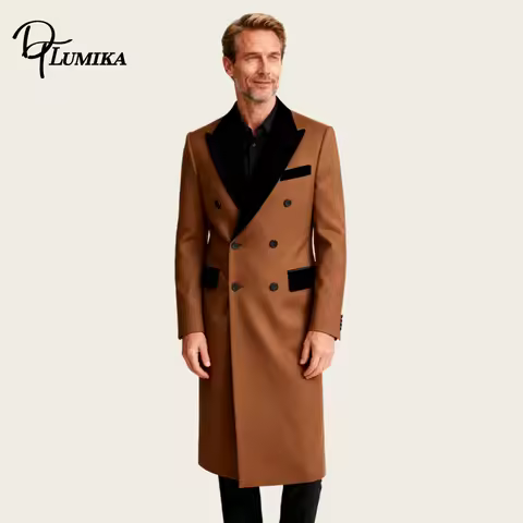 DTLumika - Men Long Suit Coat Double Breasted XS-7XL Plus Big Man Suit Jacket Business Suit for Men 