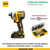 DCF7871D2A-B1 DEWALT 20V BL IMPACT DR+KB+DW2163+COMPLETE 2 BATTERY 2.0AH + 1 CAP CHARGER 2A