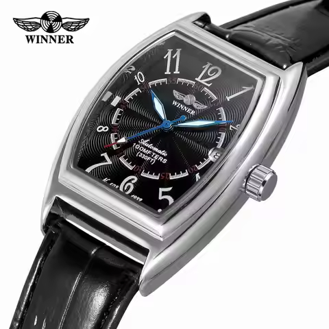 Winner Rectangle Arabic Numeral Mechanical Watch Men Automatic Watches Sport Luxury Top Brand Leathe