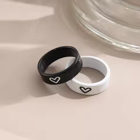 Black And White Heart Shaped Couple Rings Couple Wedding Ring Set Women Love Jewelry Valentine's Day