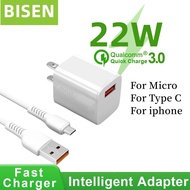 BISEN BC889 22W Fast Charger Realme Micro USB / Type C Fast Charger for Realme C11 C12 C15 C21Y C25Y C25S C35 C2 C3 5 5i 5Pro 6 6i 6Pro 7 7i 7Pro 8 8i 8 Pro 9 Pro Plus Narzo 20 30A 50 50i 50A Prime XT GT Master QC3.0 4A USB Wall Charger Adapter with Cable