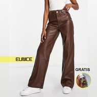 Eunice Highwaist Pants Synthetic LeatherWanita - Brown