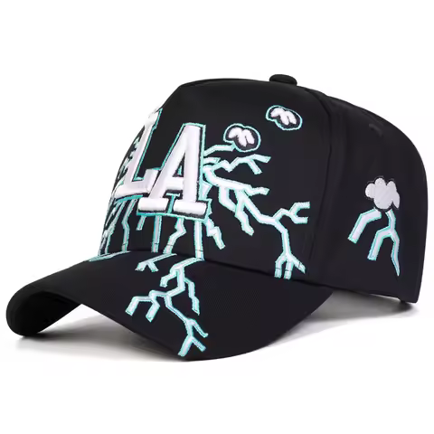 Unisex LA Embroidery Lightning Baseball Caps Spring Autumn Outdoor Adjustable Casual Hats Sunscreen 