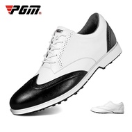 PGM Mens Golf Shoes with Spike Men's Sneakers Waterproof Anti-skid British Style Casual Microfiber Leather All White Black