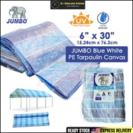 JUMBO Blue/White Pe Tarpaulin Sheet 65GSM 6' X 30' Canopy Tent Khemah Canvas Waterproof UV Protection Tear Proof