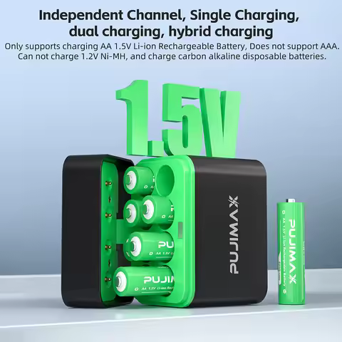 PUJIMAX AA Smart Charging Compartment 8 Slot 1.5V 4255mWh Lithium Battery Rechargeable Charger Set L