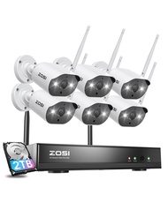 ZOSI 8CH 2K Wireless Security Camera System with 2TB HDD,6pcs 3MP WiFi Outdoor Indoor Cameras,Two-Wa