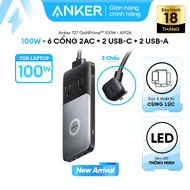 Trạm sạc nhanh đa năng Anker 727 GaNPrime 100W - 6 cổng 2C2A2AC sạc 6 thiết bị cùng 1 lúc | Đèn LED
