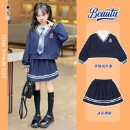 Girls JK Uniform Set Fake Two-Piece Hoodie Tweed Pleated Skirt Preppy School Outfit for Teen Kids Ne