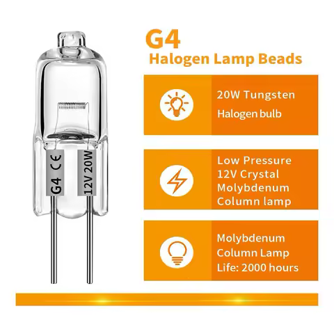 A44M 40PCS G4 12V 20W Halogen Lamp G4 12V Bulb Inserted Beads Crystal Lamp Halogen Bulb 20W 12V Halo