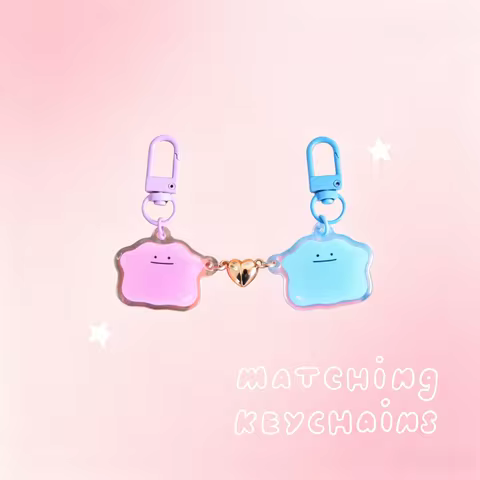 Ditto Matching Couple Acrylic Keychain Magnetic Heart Pair Pendant Solid Color Character Bag Charm C