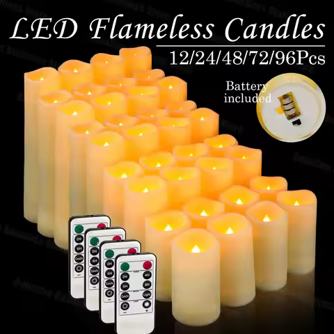 12-180Pcs LED Candles Flameless Candles with Remote(2'*3/4/5/6') Wedding Candles Battery Operated Ca
