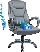Soontrans Executive Office Chair 400lbs Big and Tall Office Chair for Heavy People Wide Seat Leather Desk Chair Adjustable Rocking Computer Chair Ergonomic Office Chair with Lumbar Support（Grey）