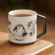 Rock Ore White Ceramic Mug Blue White Painted Cat Reminder Household Drinking Cup with Lid Tea Cup B