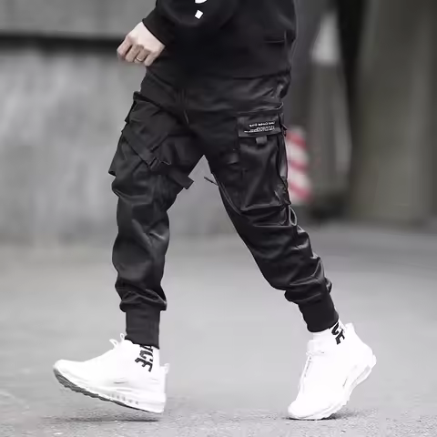2026 Men's Multi Pocket Bandage Tactical Technical Clothing Work Pants Men's Harajuku Punk Hip Hop R