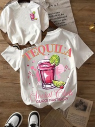 Tequila Lover T-shirt "TEQUILA Social Club" With Cocktail Print Short Sleeve Tops Women Casual