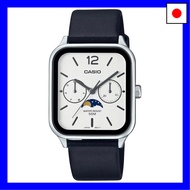 Casio Standard Moon Phase Analog Men's Watch MTP-M305L-7AV with Black Leather Band, Silver, Internat