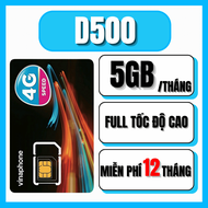 Sim 4G Vinaphone D500 Sẵn 12 Tháng Truy Cập Data Full Tốc Độ Cao Sẵn 5GB Mỗi Tháng Sử Dụng Linh Hoạt