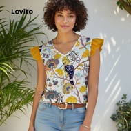 Lovito Boho Blouse Flowers Ruffle Spring/summer Multicolor Blouse for Women L152ED032\3
