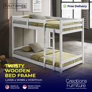 TWISTY Double Decker Bed / Standard Single Bunk / Solid Wood Bunk / White Color / Space Saver / Easy Assembly Bedroom Furniture / Product Malaysia
