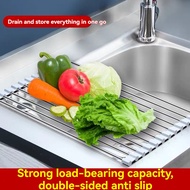 【SG】Foldable Kitchen Drying Rack Stainless Steel Dish Drainer Rack above Sink Storage Tray Kitchen O