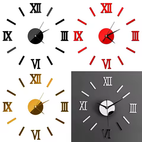 Roman Numerals Frameless Large Acrylic Mirror Surface 3D DIY Wall Clock Home Living Room Office Scho