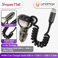 WiWU Geek USB-A Car Charger + USB-C + USB-C Cable 90W QC PD Power Delivery Fast Charging