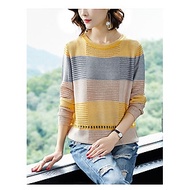 Áo len nữ rộng rãi sọc dài tay áo pull mỏng dệt kim thời trang xuân thu