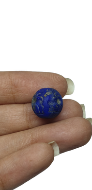 หินลาพิสลาซูลี่ หินแท้ธรรมชาติ หินโบราณ หินแกะสลัก Rare Natural Antique Old Lapis Lazuli Intaglio Animal Engraved Stamp Historical Carved Collectible Round Bead